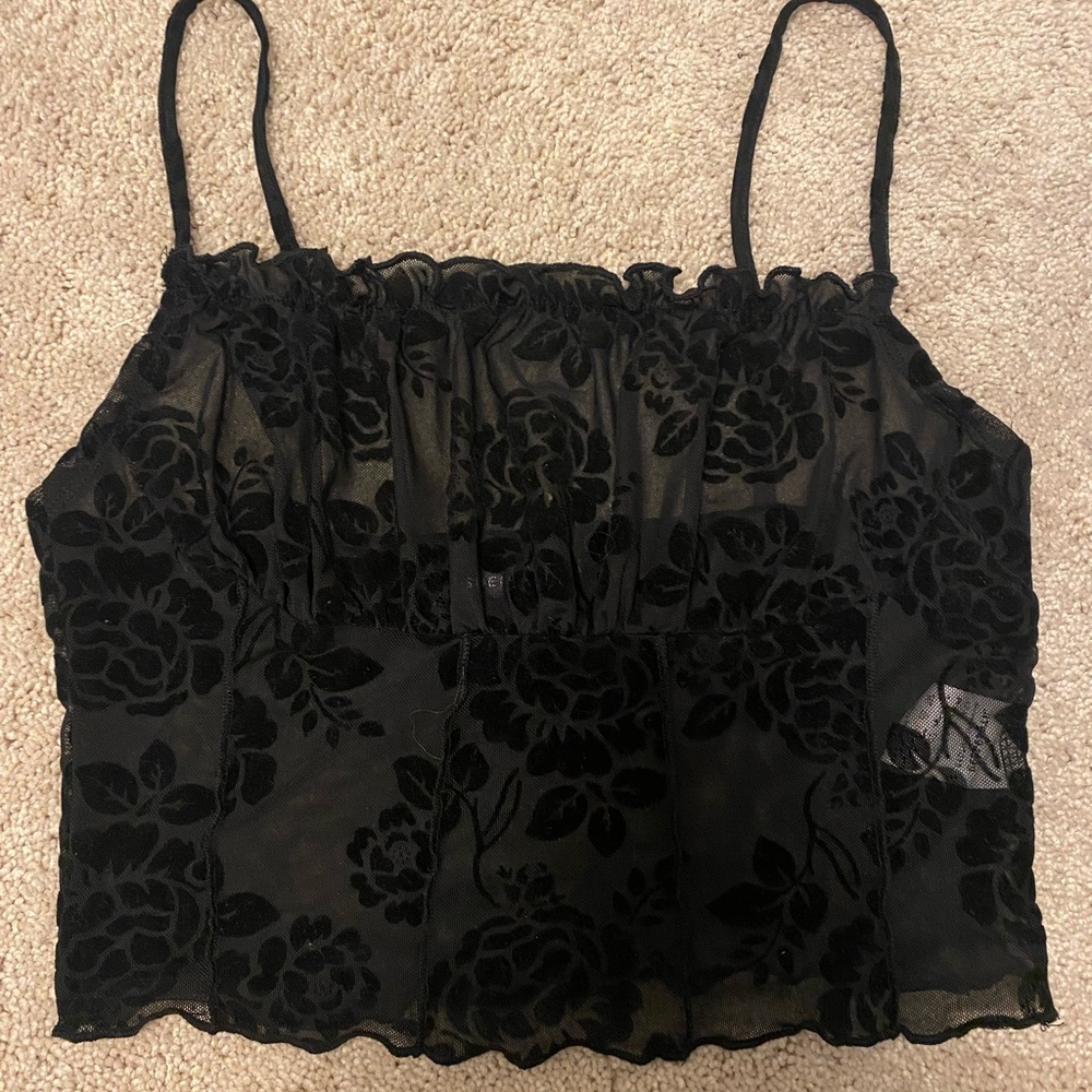 Floral black print tank top